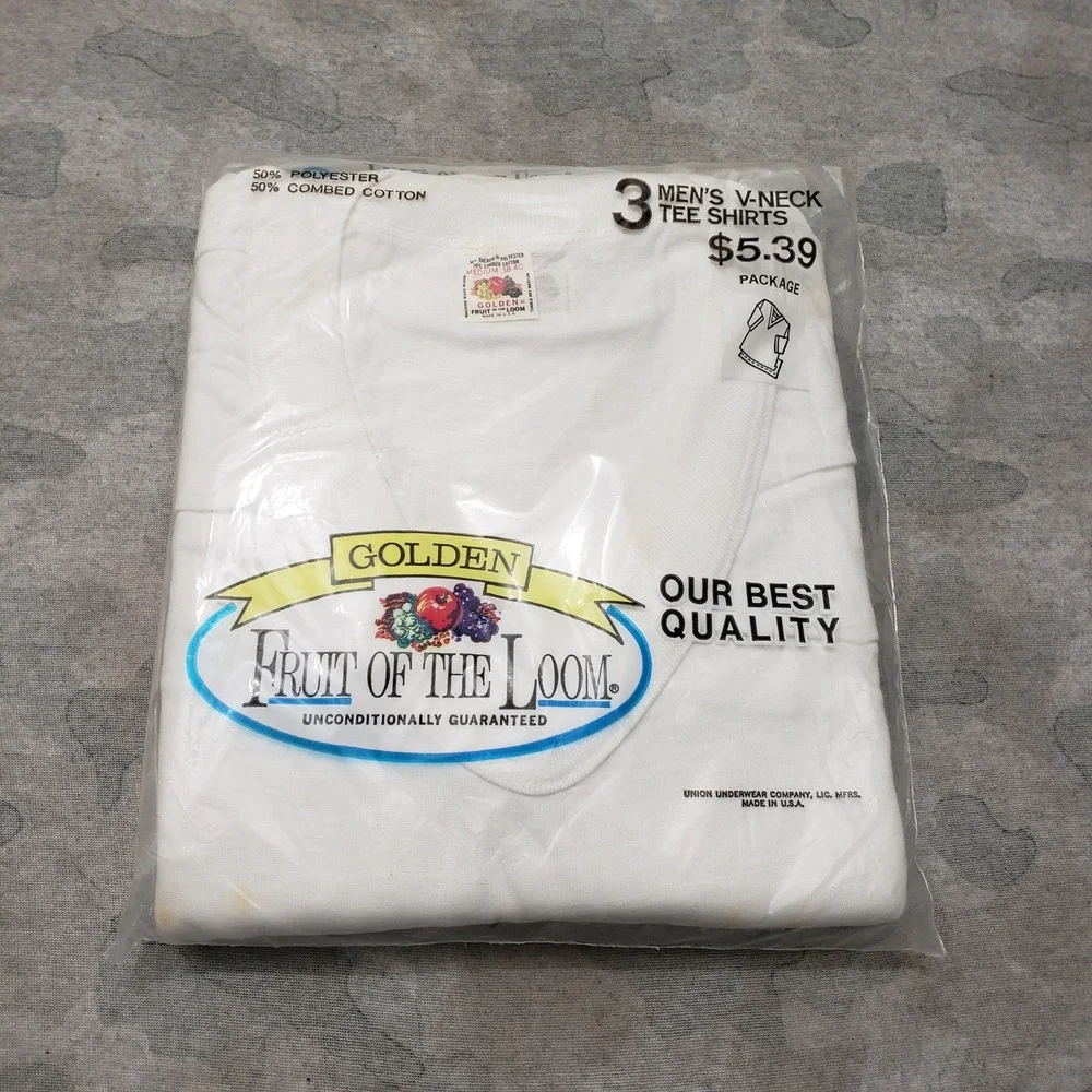 VTG Fruit of the Loom V-Neck Shirt Men Medium White 3-Pack Made in USA NWT 60s